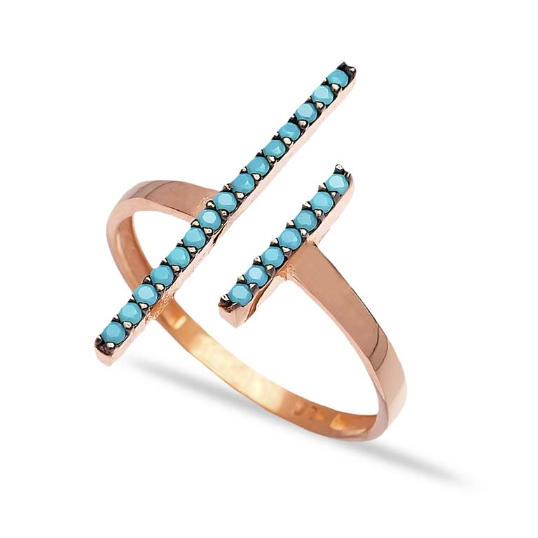 Turquoise Wholesale Handcrafted Silver Micro Pave Zircon Bar Ring